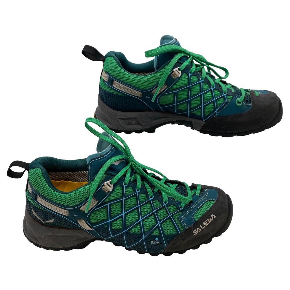 Salewa Wildfire S GTX Hiking Shoes Womens 7.5 Blue Green Gore-Tex Vibram 63435